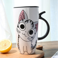 Cute Cat Ceramic Coffee Mug With Lid