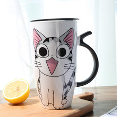 Cute Cat Ceramic Coffee Mug With Lid