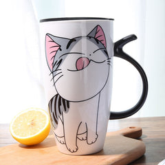 Cute Cat Ceramic Coffee Mug With Lid