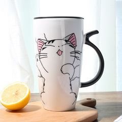 Cute Cat Ceramic Coffee Mug With Lid