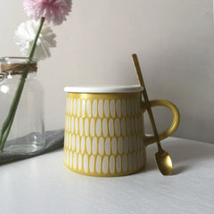 Nordic Style Porcelain Mug with Lid and Spoon option