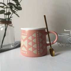 Nordic Style Porcelain Mug with Lid and Spoon option