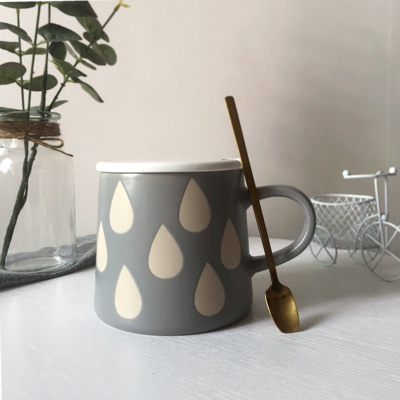 Nordic Style Porcelain Mug with Lid and Spoon option