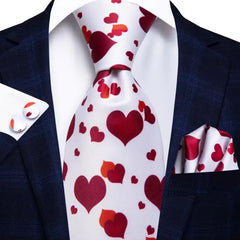 Red Heart White Silk  Tie