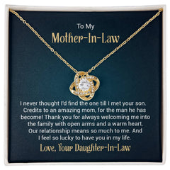 To my mother - in - law - i never thought i'd find the one till I met your son Love Knot Necklace