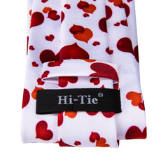 Red Heart White Silk  Tie