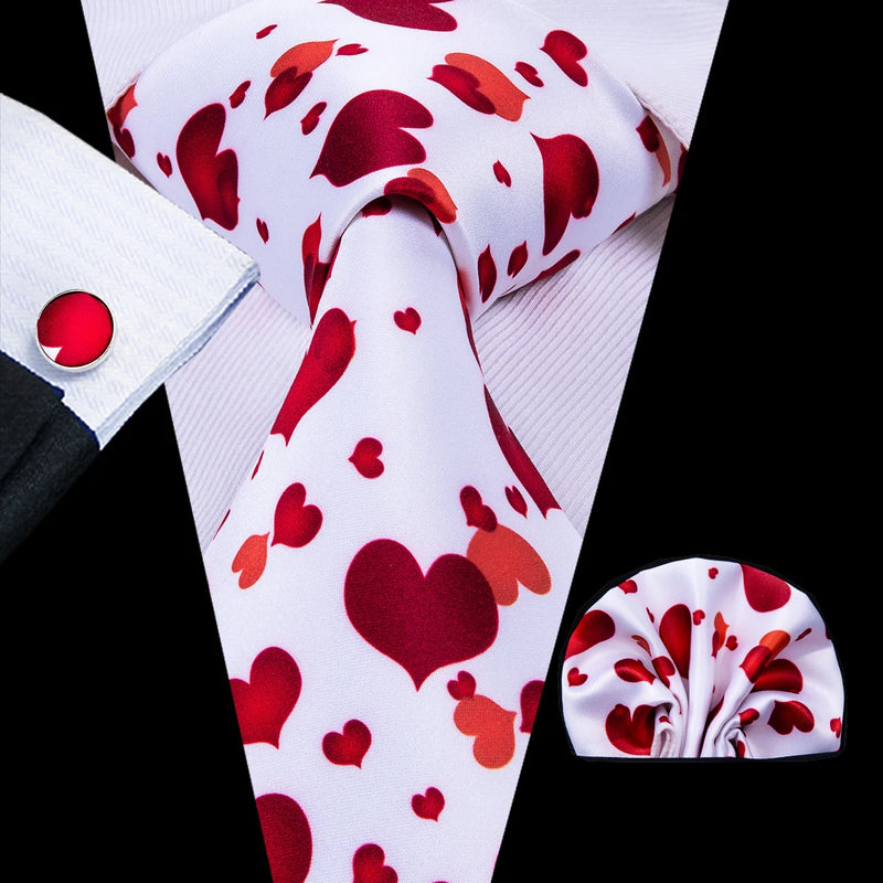 Red Heart White Silk  Tie