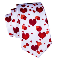 Red Heart White Silk  Tie