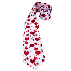 Red Heart White Silk  Tie